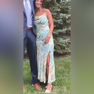 Green & Blue slit wedding guest dress